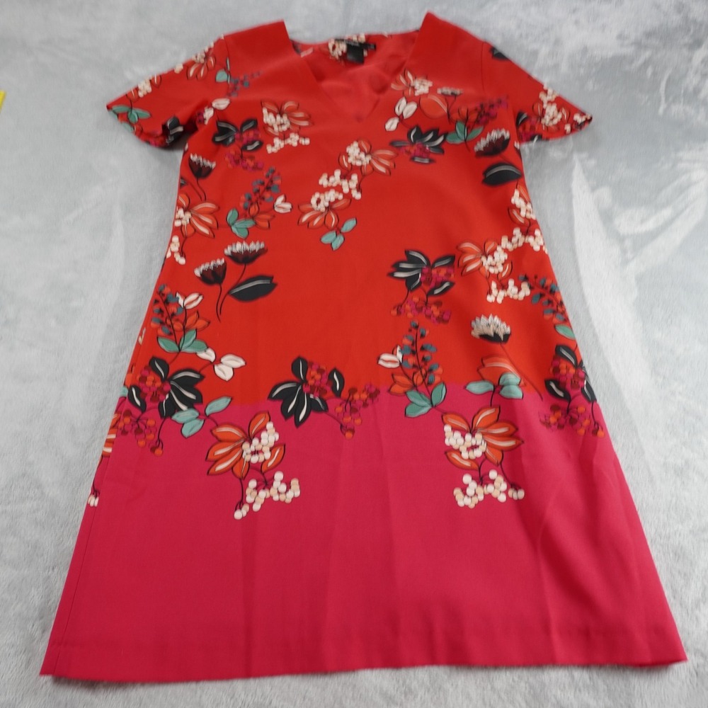 Desigual Floral Shift Dress Womens EU 38 M Red V Neck Short Sleeve Lined Office - Picture 14 of 16